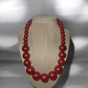 Red Acrylic Graduated Beaded Necklace